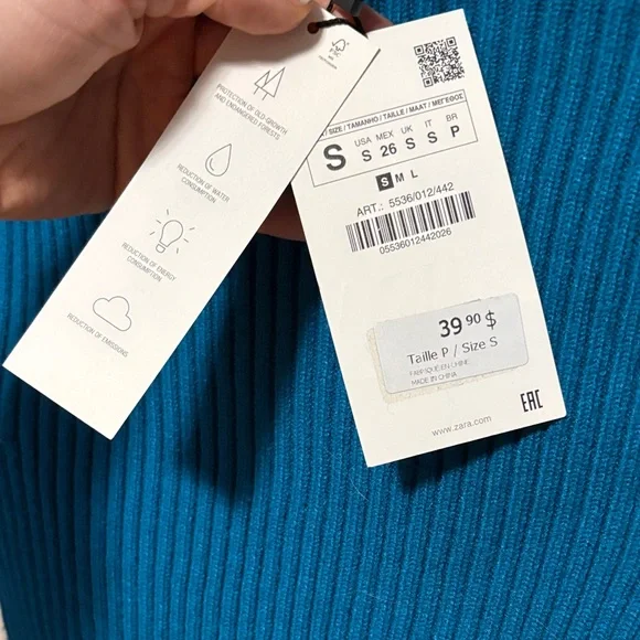 Zara Teal Ribbed Crop Top - Picture 2 of 7